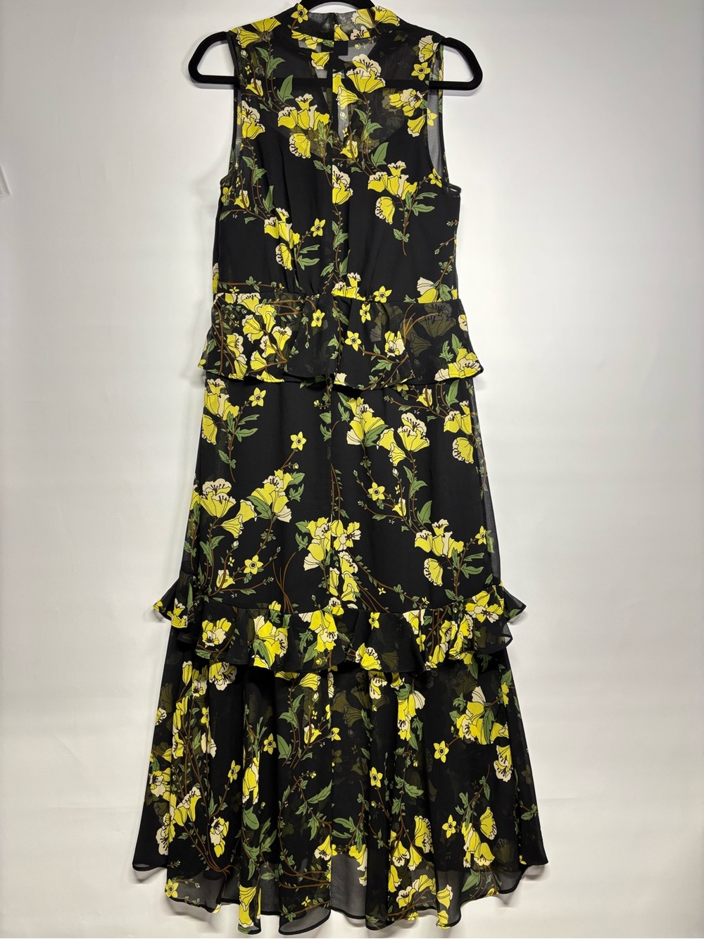 ✨Who What Wear Maxi Dress Black Floral Yellow Bloom Print Size S - Picture 4 of 12